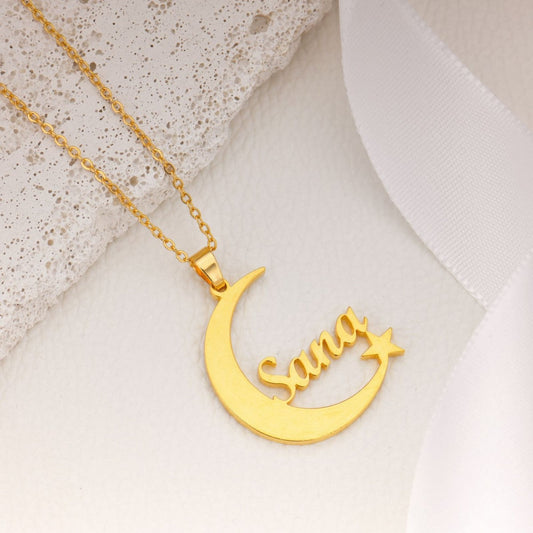 Moon Star Design Name Necklace