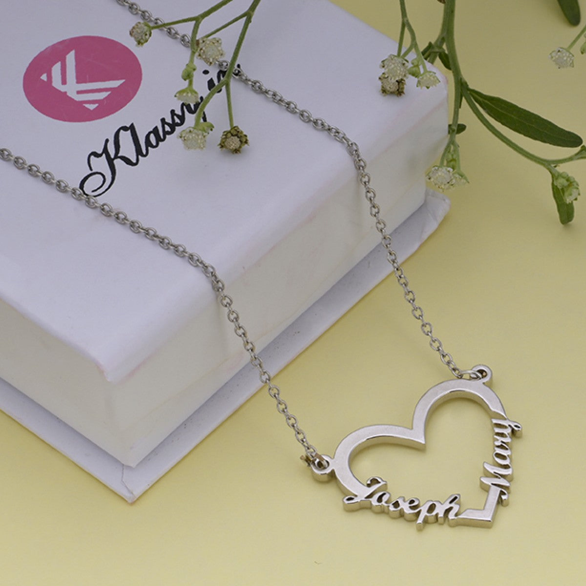 Heart Design Couple Name Necklace