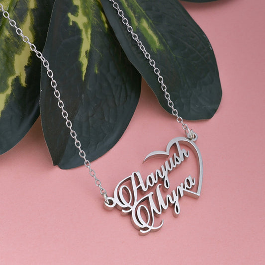 Half Heart Couple Name Necklace