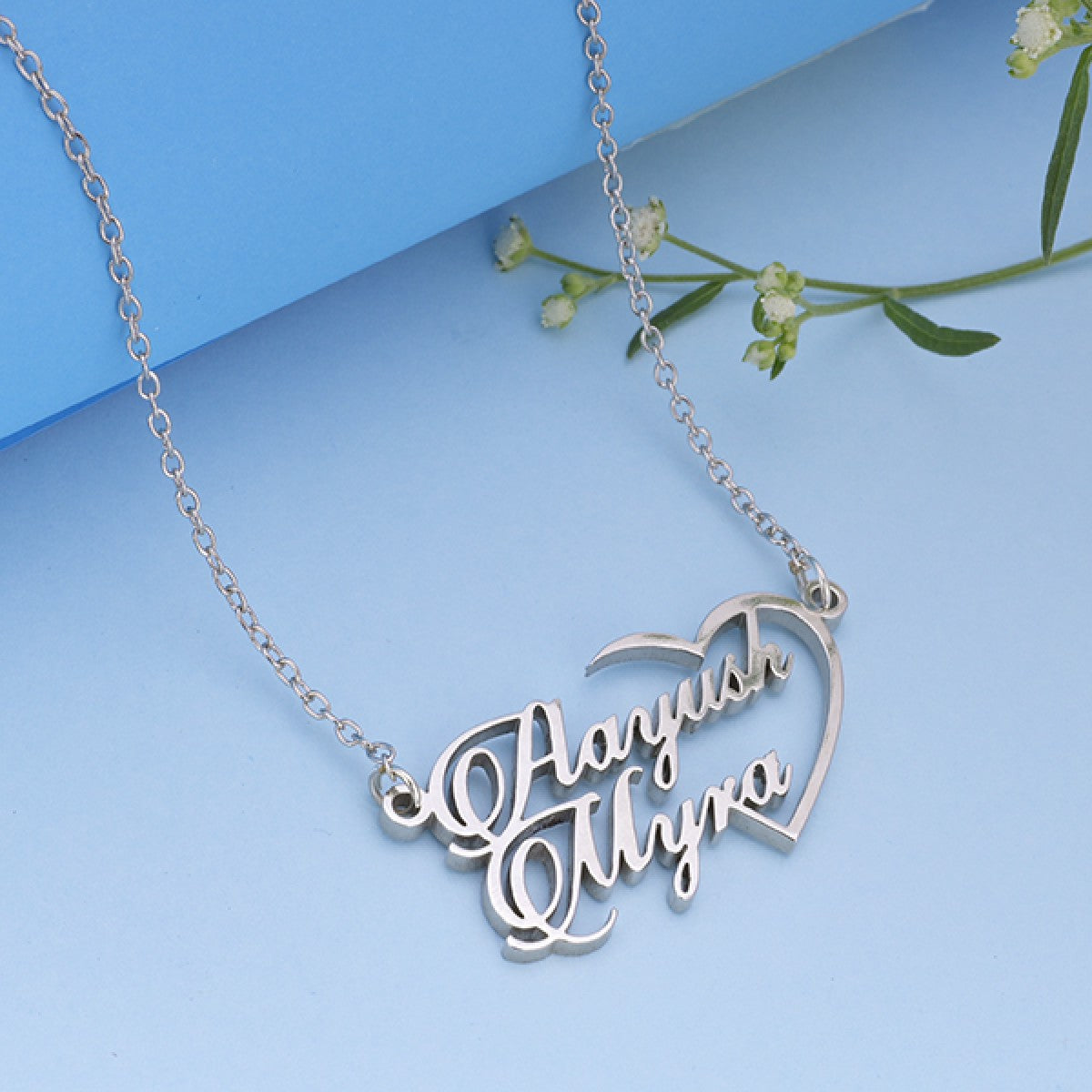 Half Heart Couple Name Necklace