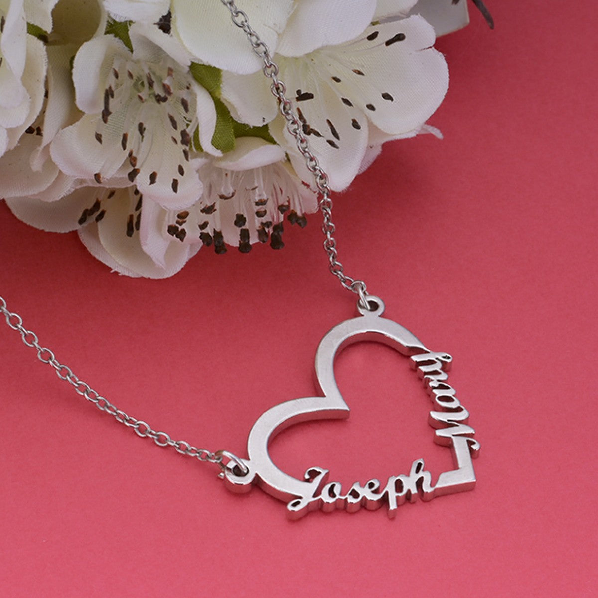 Heart Design Couple Name Necklace